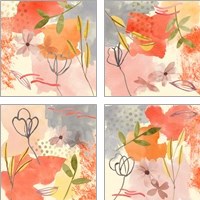 Framed 'Flower Shimmer  4 Piece Art Print Set' border=