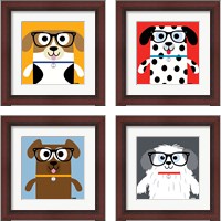 Framed 'Bow Wow Dogs 4 Piece Framed Art Print Set' border=