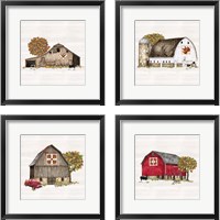 Framed 'Fall Barn Quilt 4 Piece Framed Art Print Set' border=