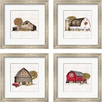 Framed Fall Barn Quilt 4 Piece Framed Art Print Set
