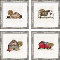 Framed 'Fall Barn Quilt 4 Piece Framed Art Print Set' border=