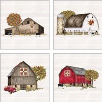 Framed 'Fall Barn Quilt 4 Piece Art Print Set' border=