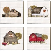 Framed 'Fall Barn Quilt 4 Piece Canvas Print Set' border=