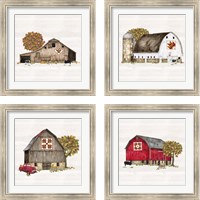 Framed 'Fall Barn Quilt 4 Piece Framed Art Print Set' border=