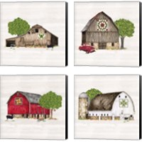 Framed 'Spring & Summer Barn Quilt 4 Piece Canvas Print Set' border=