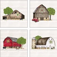 Framed Spring & Summer Barn Quilt 4 Piece Art Print Set