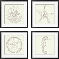 Framed 'Coastal Breeze Sketches Silver 4 Piece Framed Art Print Set' border=