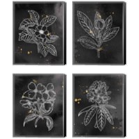 Framed 'Indigo Blooms Black 4 Piece Canvas Print Set' border=