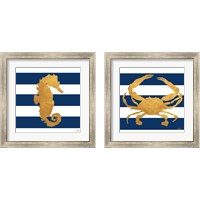 Framed 'Sea Creatures on Stripes 2 Piece Framed Art Print Set' border=