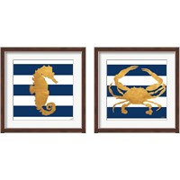 Framed 'Sea Creatures on Stripes 2 Piece Framed Art Print Set' border=