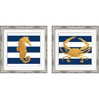 Framed Sea Creatures on Stripes 2 Piece Framed Art Print Set