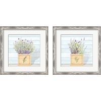 Framed 'Lavender and Wood Square 2 Piece Framed Art Print Set' border=