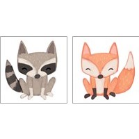 Framed Fox & Raccoon 2 Piece Art Print Set