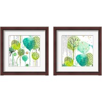 Framed 'Green Stamped Leaves Square 2 Piece Framed Art Print Set' border=