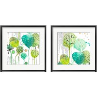 Framed 'Green Stamped Leaves Square 2 Piece Framed Art Print Set' border=