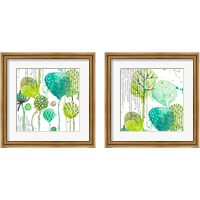 Framed 'Green Stamped Leaves Square 2 Piece Framed Art Print Set' border=
