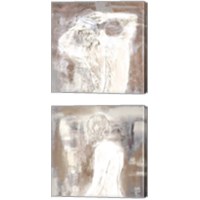 Framed 'Neutral Figure on Abstract Square 2 Piece Canvas Print Set' border=