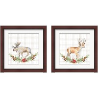 Framed 'Holiday Woodland Wreath on Plaid 2 Piece Framed Art Print Set' border=