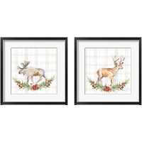 Framed 'Holiday Woodland Wreath on Plaid 2 Piece Framed Art Print Set' border=