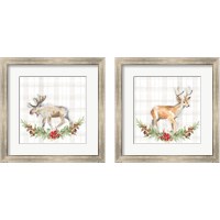 Framed Holiday Woodland Wreath on Plaid 2 Piece Framed Art Print Set