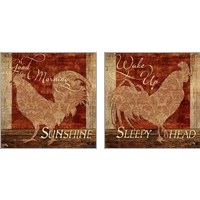 Framed Damask Rooster 2 Piece Art Print Set