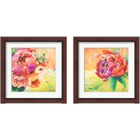 Framed 'Beautiful Bouquet of Peonies 2 Piece Framed Art Print Set' border=