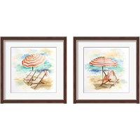 Framed 'Umbrella On The Beach 2 Piece Framed Art Print Set' border=