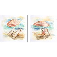 Framed 'Umbrella On The Beach 2 Piece Art Print Set' border=