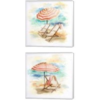 Framed 'Umbrella On The Beach 2 Piece Canvas Print Set' border=
