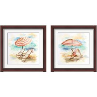Framed 'Umbrella On The Beach 2 Piece Framed Art Print Set' border=