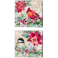 Framed Holiday Poinsettia and Cardinal 2 Piece Canvas Print Set