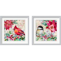 Framed 'Holiday Poinsettia and Cardinal 2 Piece Framed Art Print Set' border=