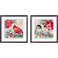 Framed Holiday Poinsettia and Cardinal 2 Piece Framed Art Print Set