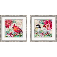 Framed Holiday Poinsettia and Cardinal 2 Piece Framed Art Print Set