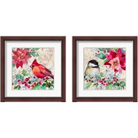 Framed 'Holiday Poinsettia and Cardinal 2 Piece Framed Art Print Set' border=