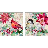 Framed Holiday Poinsettia and Cardinal 2 Piece Art Print Set
