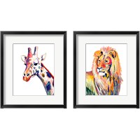 Framed Colorful Giraffe & Lion on White 2 Piece Framed Art Print Set