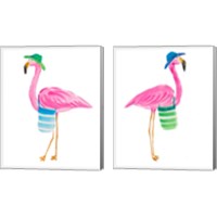 Framed 'Beach Flamingo 2 Piece Canvas Print Set' border=