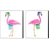 Framed 'Beach Flamingo 2 Piece Canvas Print Set' border=