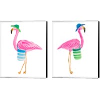 Framed Beach Flamingo 2 Piece Canvas Print Set