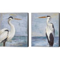 Framed Blue Heron On Blue 2 Piece Canvas Print Set