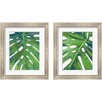 Framed 'Tropical Leaf with Blue 2 Piece Framed Art Print Set' border=