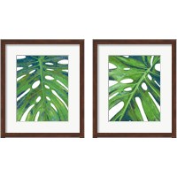 Framed 'Tropical Leaf with Blue 2 Piece Framed Art Print Set' border=