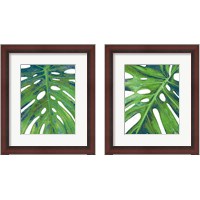 Framed 'Tropical Leaf with Blue 2 Piece Framed Art Print Set' border=