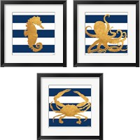 Framed Sea Creatures on Stripes 3 Piece Framed Art Print Set