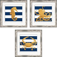 Framed Sea Creatures on Stripes 3 Piece Framed Art Print Set
