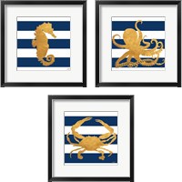 Framed Sea Creatures on Stripes 3 Piece Framed Art Print Set