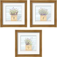 Framed 'Lavender and Wood Square 3 Piece Framed Art Print Set' border=
