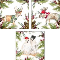 Framed Holiday Animal 3 Piece Art Print Set