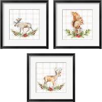 Framed Holiday Woodland Wreath on Plaid 3 Piece Framed Art Print Set